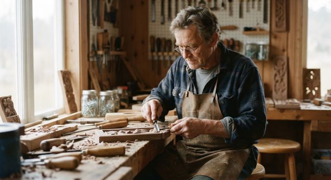 Handwerker bei der Arbeit in der Holzwerkstatt